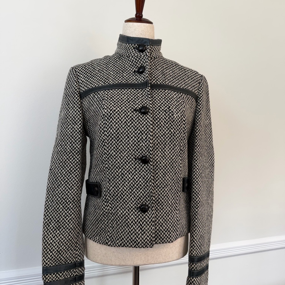 Michael Kors Wools Black and White Houndstooth Jacket